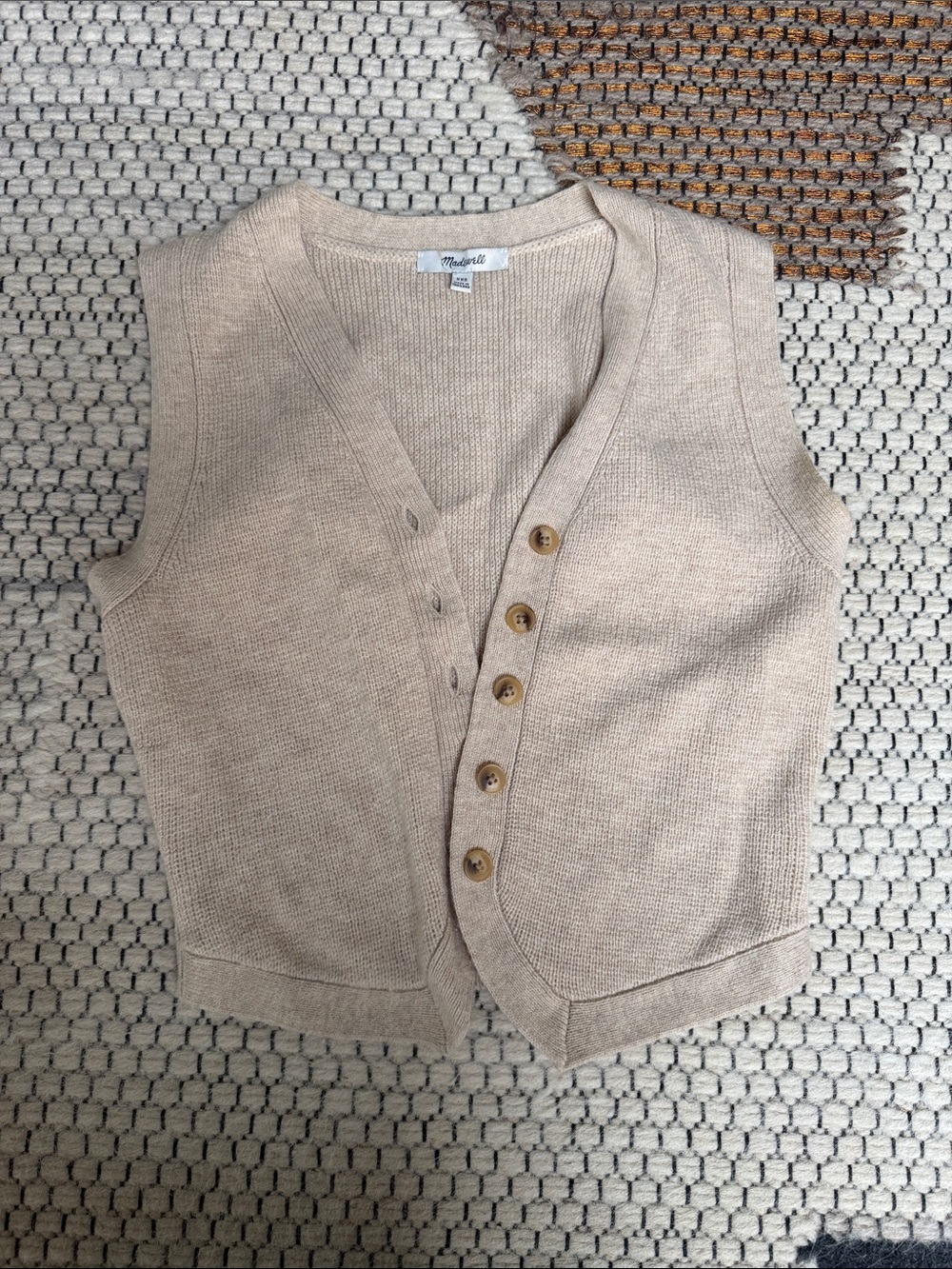 Madewell Beige V-Neck Button-Front Knit Vest - Picture 1 of 2